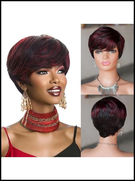 Brazilian Human Hair Pixie Cut Wig, Short Layered Wavy, Tangle Free, Adjustable main image 4